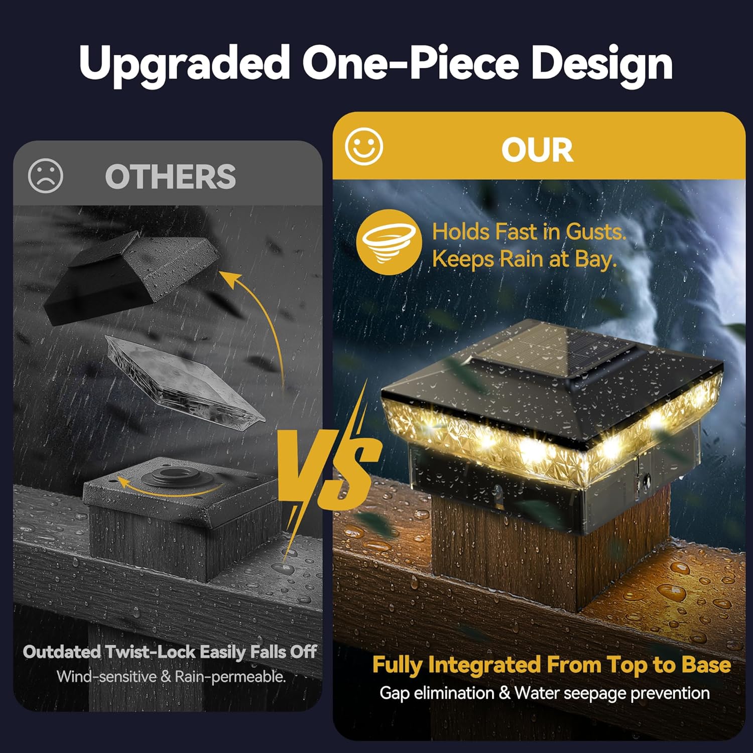 Solar Post Cap Lights, 12-Pack Upgraded Outdoor Deck Fence Post Solar Lights for 4x4 5x5 Wood/Vinyl Posts, IP65 Waterproof, 10-12 Hours Warm/Cool White Glow for Garden/Patio/Porch - Black